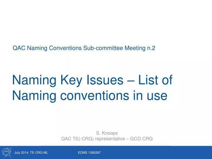 naming key issues list of naming conventions in use