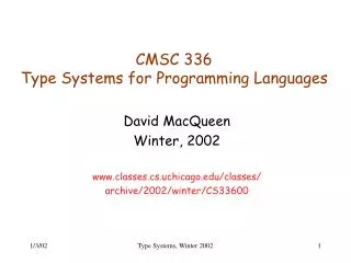 CMSC 336 Type Systems for Programming Languages