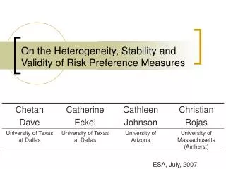 On the Heterogeneity, Stability and Validity of Risk Preference Measures
