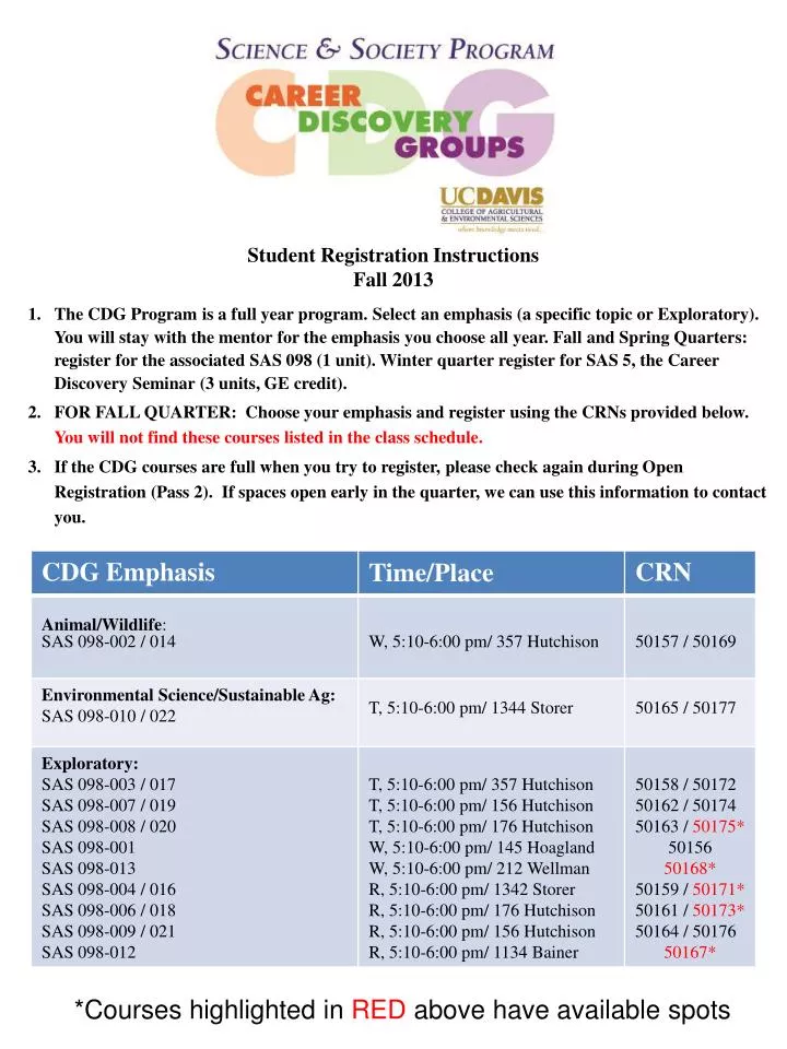 student registration instructions fall 2013