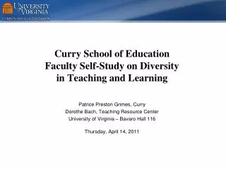 Curry School of Education Faculty Self-Study on Diversity in Teaching and Learning