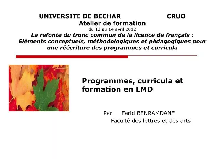 programmes curricula et formation en lmd par farid benramdane facult des lettres et des arts