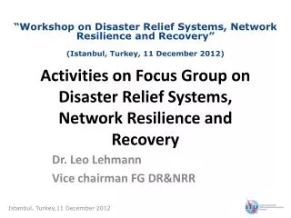 Activities on Focus Group on Disaster Relief Systems, Network Resilience and Recovery