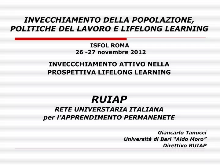 invecchiamento della popolazione politiche del lavoro e lifelong learning