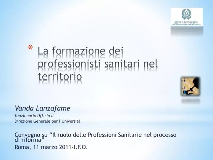 la formazione dei professionisti sanitari nel territorio