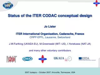 Status of the ITER CODAC conceptual design Jo Lister