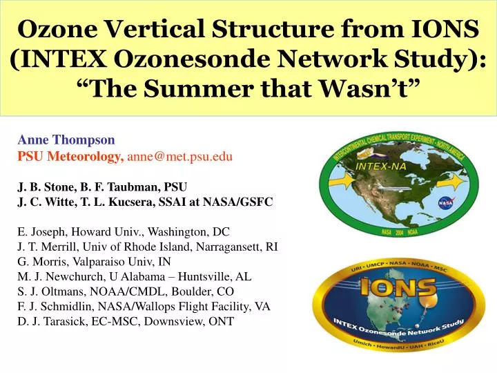 ozone vertical structure from ions intex ozonesonde network study the summer that wasn t