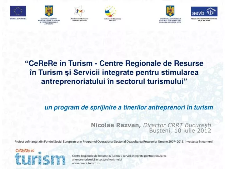 un program de sprijinire a tinerilor antreprenori n turism