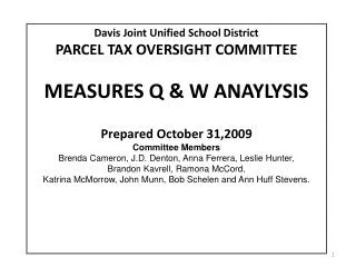 Davis Joint Unified School District PARCEL TAX OVERSIGHT COMMITTEE MEASURES Q &amp; W ANAYLYSIS