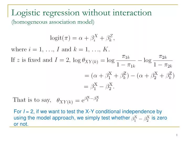 logistic regression without interaction homogeneous association model
