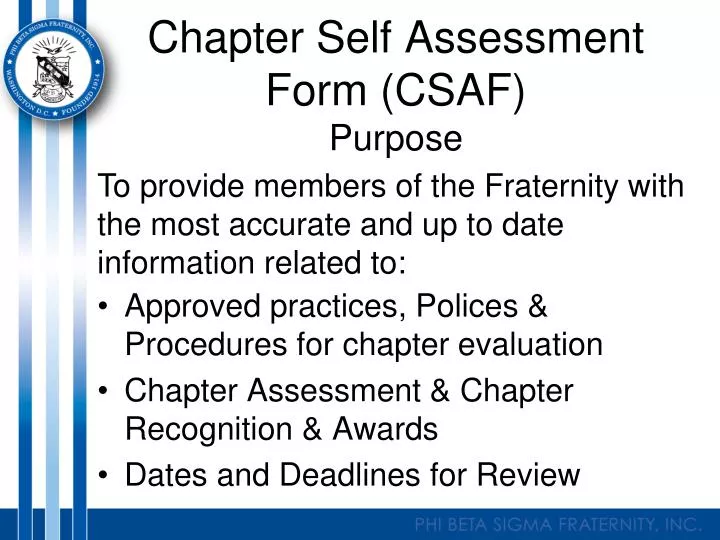chapter self assessment form csaf purpose