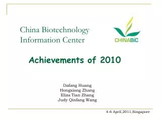 China Biotechnology Information Center Achievements of 2010