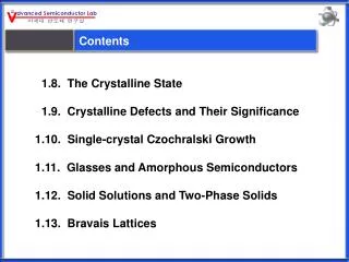 1.8. The Crystalline State 1.9. Crystalline Defects and Their Significance