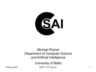 Michael Rosner Department of Computer Science and Artificial Intelligence University of Malta