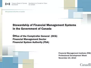 Financial Management Institute (FMI) Professional Development Week November 23, 2010