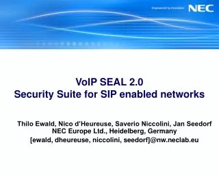 VoIP SEAL 2.0 Security Suite for SIP enabled networks