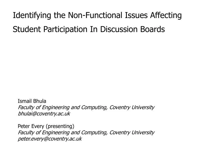 identifying the non functional issues affecting student participation in discussion boards