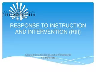 RESPONSE TO INSTRUCTION AND INTERVENTION (RtII)