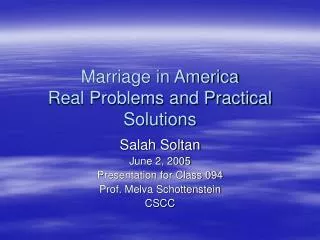 Marriage in America Real Problems and Practical Solutions