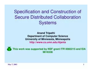 Specification and Construction of Secure Distributed Collaboration Systems