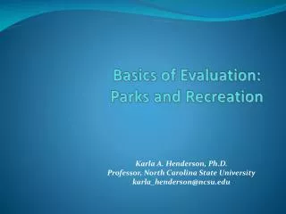 Basics of Evaluation: Parks and Recreation
