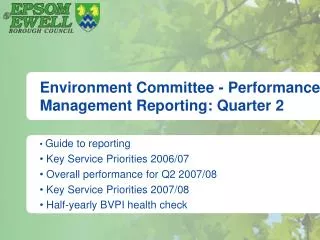 Environment Committee - Performance Management Reporting: Quarter 2