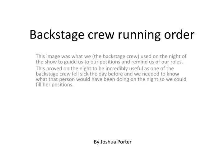 backstage crew running order