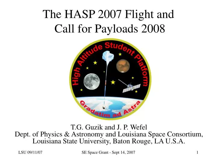 the hasp 2007 flight and call for payloads 2008