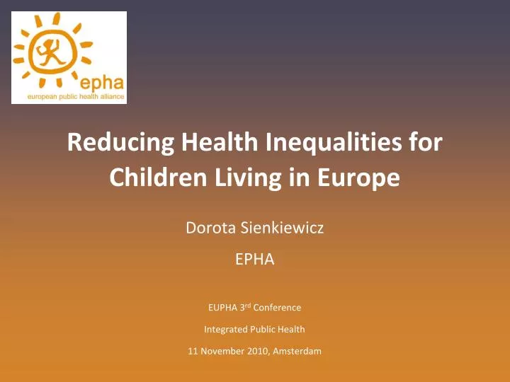 reducing health inequalities for children living in europe