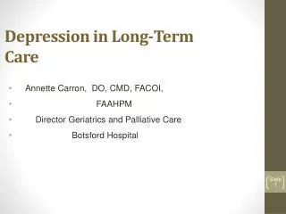 Depression in Long-Term Care