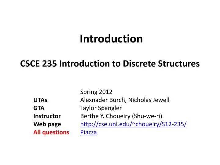 introduction csce 235 introduction to discrete structures