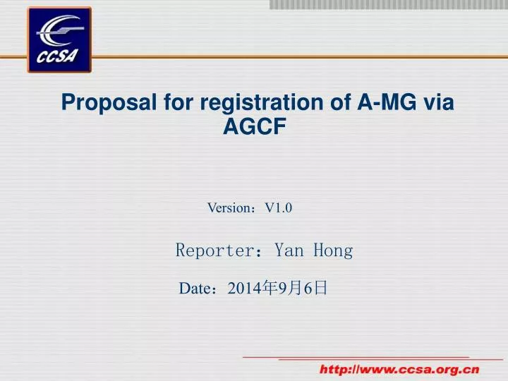 proposal for registration of a mg via agcf