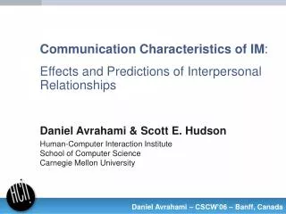Communication Characteristics of IM : Effects and Predictions of Interpersonal Relationships
