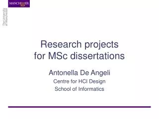 Research projects for MSc dissertations