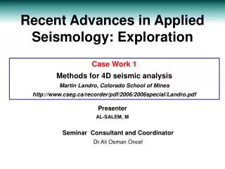 Recent Advances in Applied Seismology : Exploration