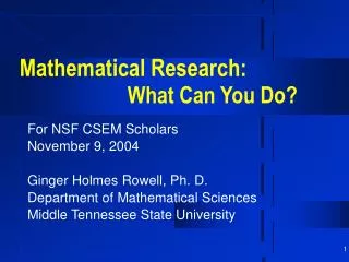 Mathematical Research: What Can You Do?