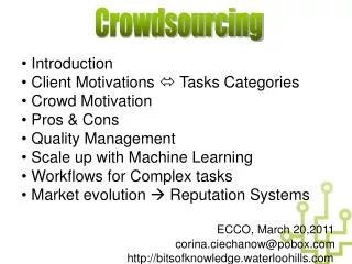 Introduction Client Motivations ? Tasks Categories Crowd Motivation Pros &amp; Cons
