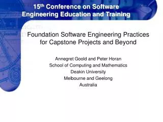 15 th Conference on Software Engineering Education and Training