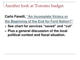 Another look at Toronto budget