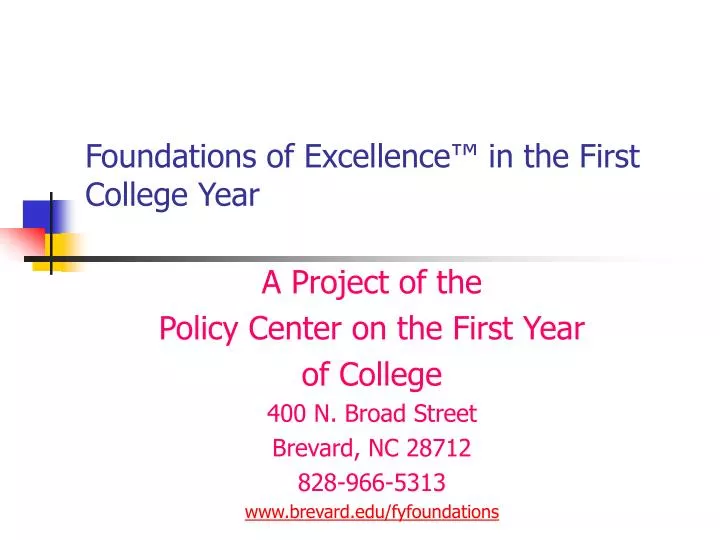 foundations of excellence in the first college year