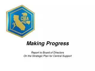 Making Progress Report to Board of Directors On the Strategic Plan for Central Support