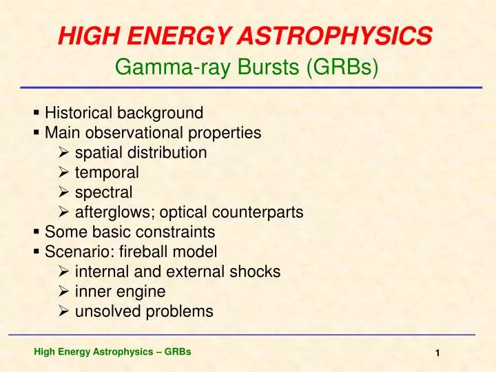 high energy astrophysics gamma ray bursts grbs