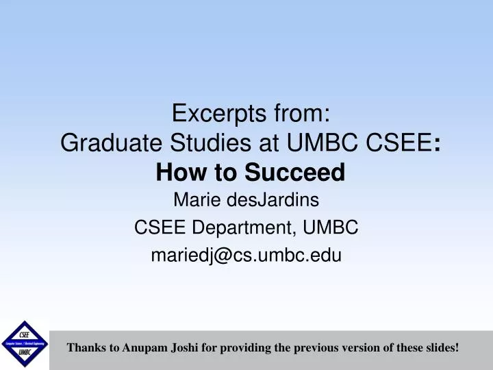 excerpts from graduate studies at umbc csee how to succeed