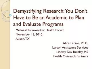 demystifying research you don t have to be an academic to plan and evaluate programs