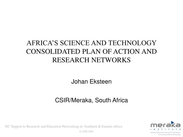 africa s science and technology consolidated plan of action and research networks