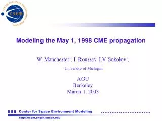 Modeling the May 1, 1998 CME propagation