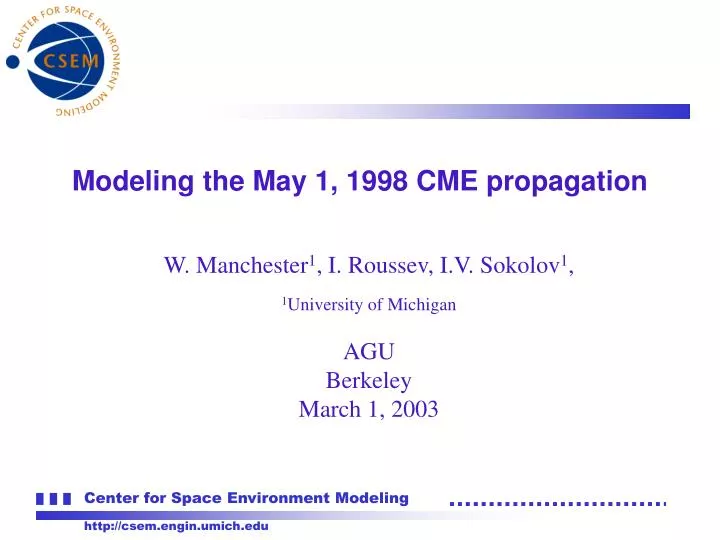 modeling the may 1 1998 cme propagation