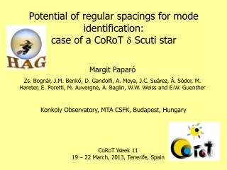 Potential of regular spacings for mode identification: case of a CoRoT d Scuti star