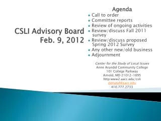 CSLI Advisory Board Feb. 9, 2012