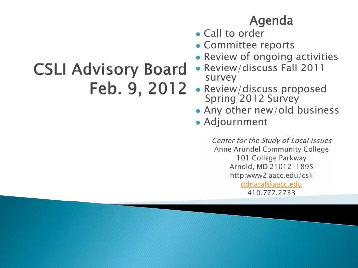 csli advisory board feb 9 2012